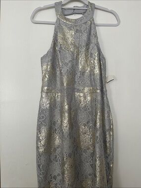 Scarlett Metallic Silver Brocade Dress